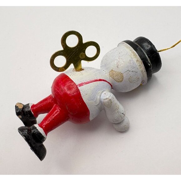 Vintage Wooden Faux Wind-Up Boy Christmas Tree Ornament Hand-Painted Smiling - Picture 2 of 8